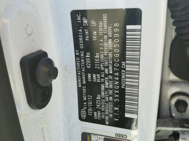 5XXGN4A70CG050998 - 2012 KIA OPTIMA EX WHITE photo 10