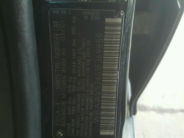 WBAAV53451FJ69959 - 2001 BMW 330 I BLACK photo 10