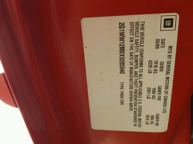 2G1WW12MXX9285040 - 1999 CHEVROLET MONTE CARL წითელი ფოტო 10