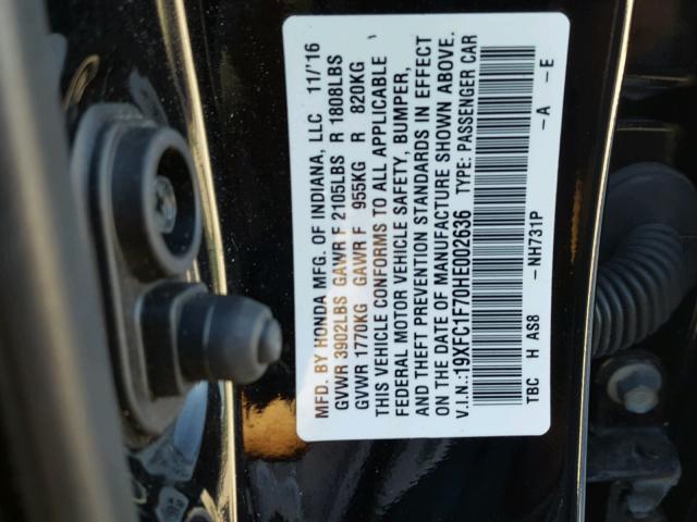 19XFC1F70HE002636 - 2017 HONDA CIVIC EXL 黑色 照片 10