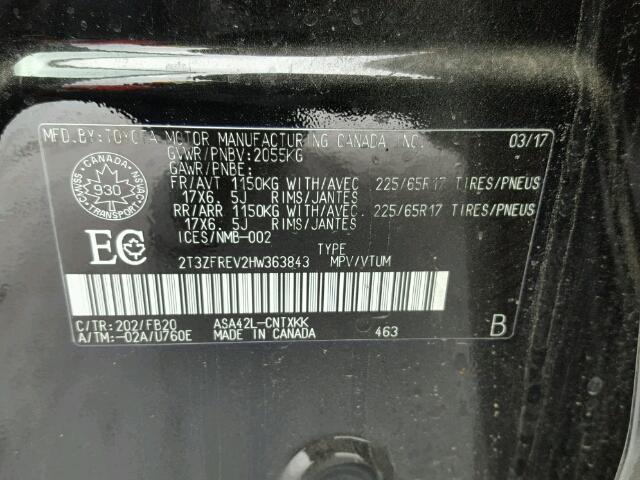 2T3ZFREV2HW363843 - 2017 TOYOTA RAV4 LE Qara foto 10