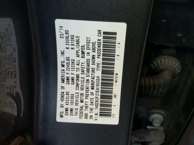 1HGCR2F37EA185554 - 2014 HONDA ACCORD LX BLACK photo 10