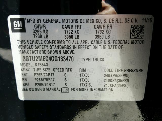 3GTU2MEC4GG133470 - 2016 GMC SIERRA K15 BLACK photo 10