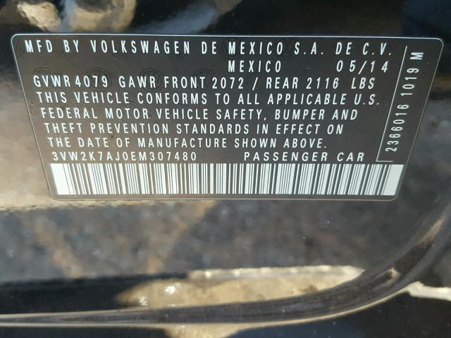 3VW2K7AJ0EM307480 - 2014 VOLKSWAGEN JETTA BASE BLACK photo 10