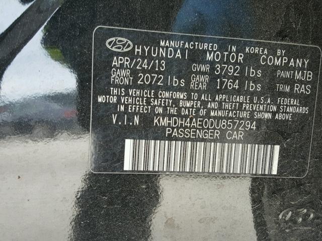 KMHDH4AE0DU857294 - 2013 HYUNDAI ELANTRA GL BLACK photo 10