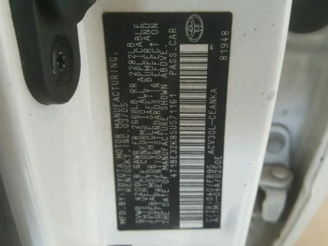 4T1BE32K85U571161 - 2005 TOYOTA CAMRY LE WHITE photo 10