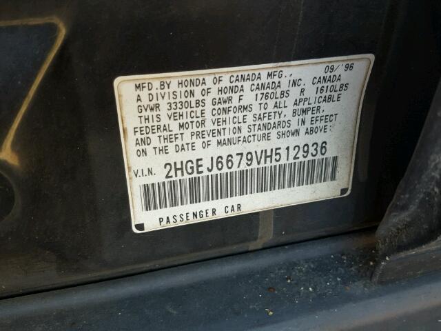 2HGEJ6679VH512936 - 1997 HONDA CIVIC LX BLACK photo 10