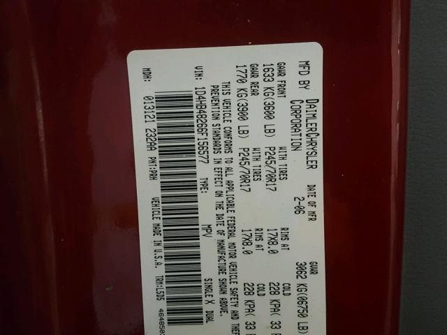 1D4HB48266F156577 - 2006 DODGE DURANGO SL RED photo 10