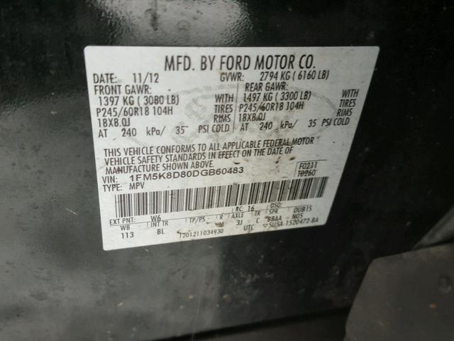 1FM5K8D80DGB60483 - 2013 FORD EXPLORER X GREEN photo 10