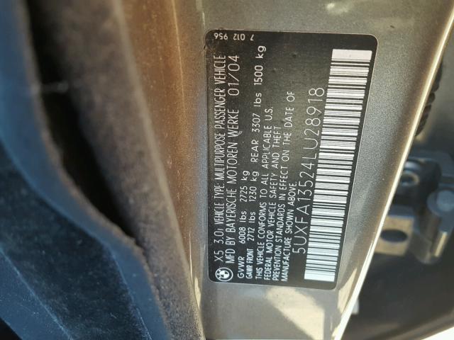 5UXFA13524LU28918 - 2004 BMW X5 3.0I SILVER photo 10