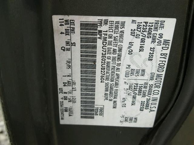 1FMDU73E02UB27604 - 2002 FORD EXPLORER X GREEN photo 10