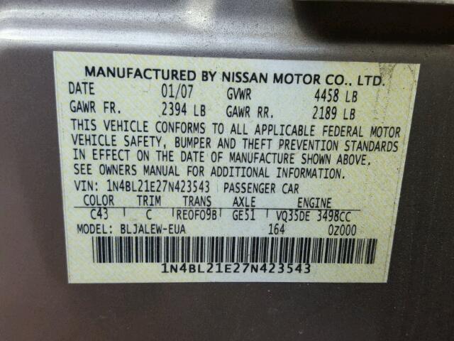 1N4BL21E27N423543 - 2007 NISSAN ALTIMA 3.5 TAN photo 10