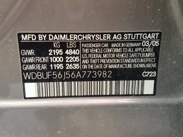 WDBUF56J56A773982 - 2006 MERCEDES-BENZ E 350 SILVER photo 10