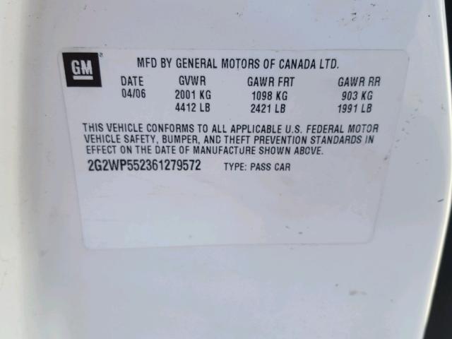 2G2WP552361279572 - 2006 PONTIAC GRAND PRIX Սպիտակ լուսանկար 10