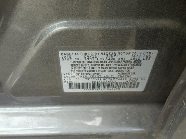 3N1AB7AP4GY268670 - 2016 NISSAN SENTRA S GRAY photo 10