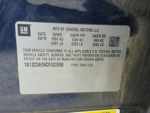 1G1ZC5E09CF322098 - 2012 CHEVROLET MALIBU 1LT 蓝色 照片 10