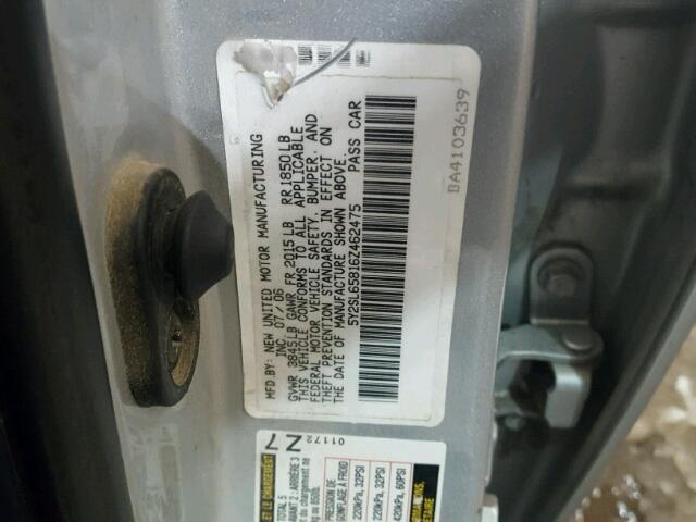 5Y2SL65816Z462475 - 2006 PONTIAC VIBE SILVER photo 10