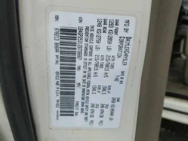 1B4GP25312B736667 - 2002 DODGE CARAVAN SE WHITE photo 10