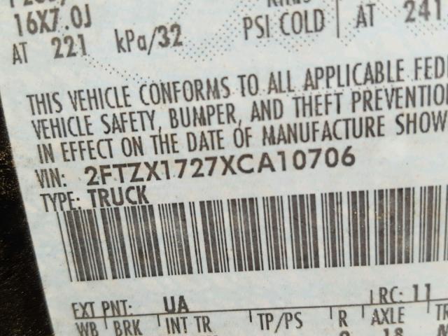 2FTZX1727XCA10706 - 1999 FORD F150 BLACK photo 10