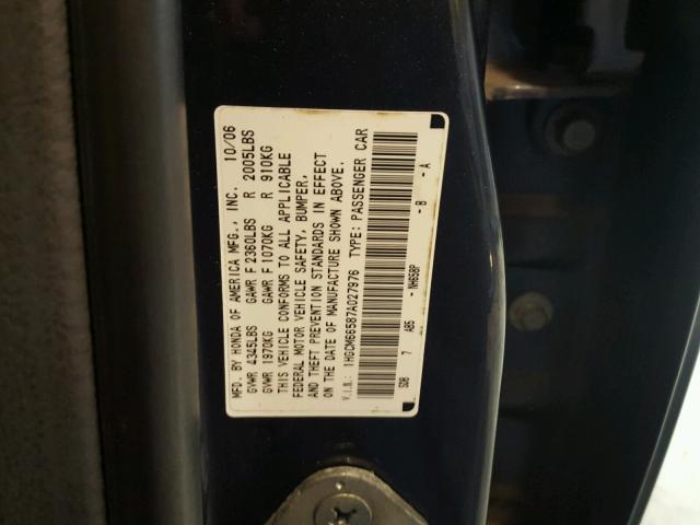 1HGCM66587A027976 - 2007 HONDA ACCORD EX GRAY photo 10