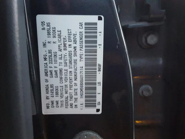 1HGCM568X6A017114 - 2006 HONDA ACCORD EX BLACK photo 10