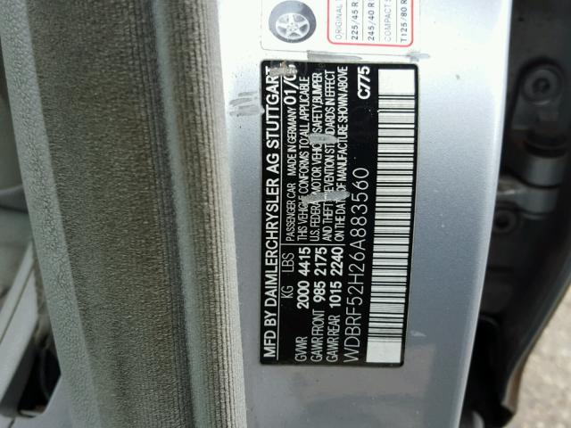 WDBRF52H26A883560 - 2006 MERCEDES-BENZ C GENERATI SILVER photo 10