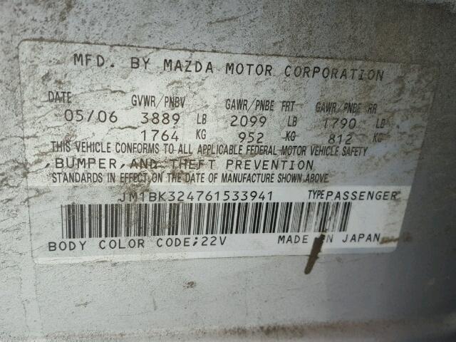 JM1BK324761533941 - 2006 MAZDA 3 S SILVER photo 10