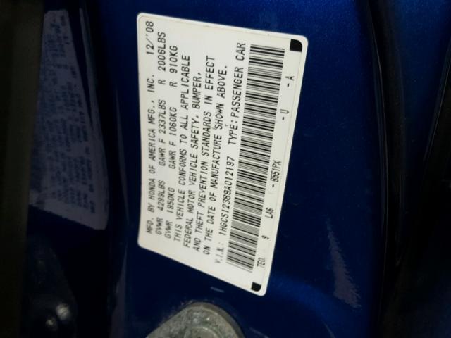 1HGCS12389A012197 - 2009 HONDA ACCORD LX BLUE photo 10