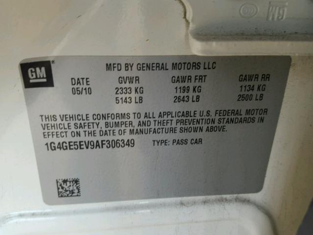 1G4GE5EV9AF306349 - 2010 BUICK LACROSSE C WHITE photo 10