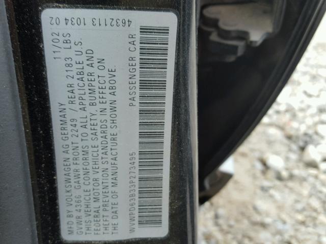 WVWPD63B33P273495 - 2003 VOLKSWAGEN PASSAT GLS BLACK photo 10