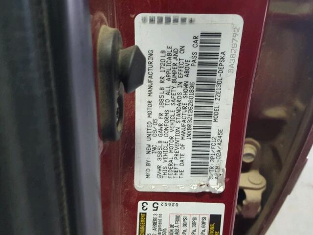 1NXBR32E26Z601836 - 2006 TOYOTA COROLLA CE RED photo 10