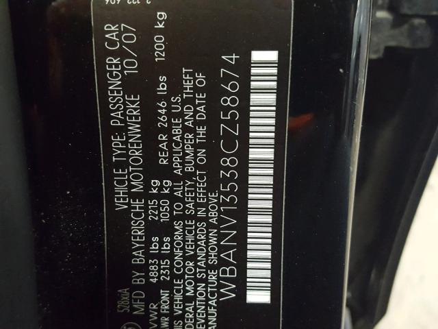 WBANV13538CZ58674 - 2008 BMW 528 XI BLACK photo 10