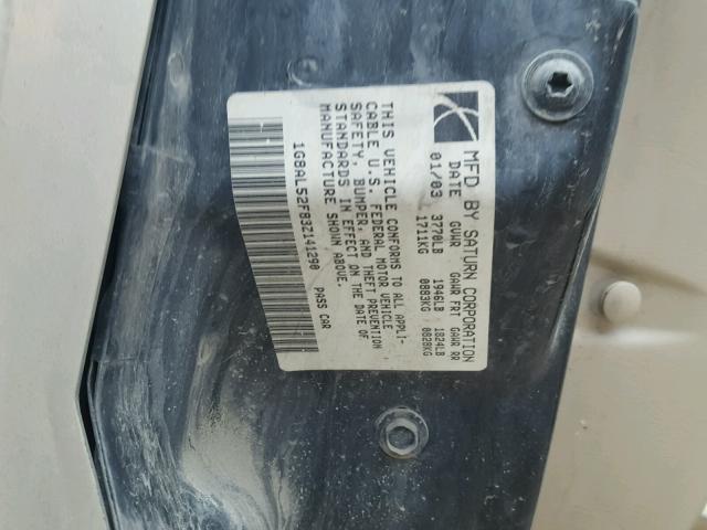 1G8AL52F83Z141290 - 2003 SATURN ION LEVEL GOLD photo 10
