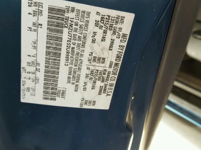 1FMZU77E52UB98913 - 2002 FORD EXPLORER S 蓝色 照片 10