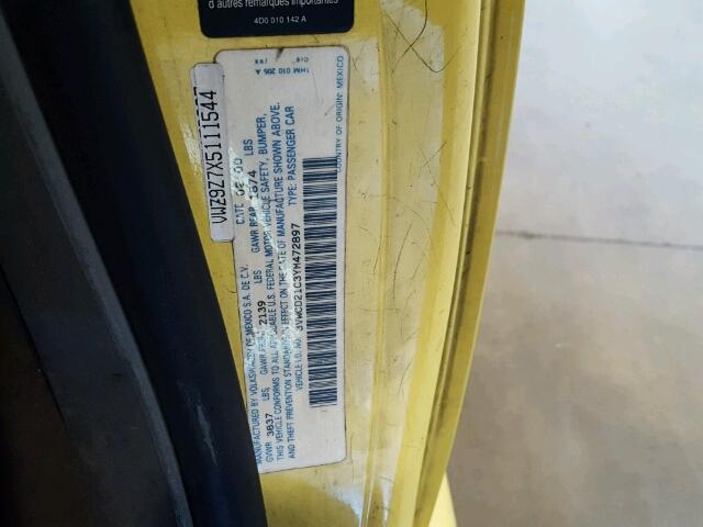 3VWCD21C3YM472897 - 2000 VOLKSWAGEN NEW BEETLE YELLOW photo 10