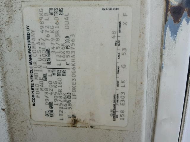 1FDKE30G6KHA37563 - 1989 FORD MOTORHOME WHITE photo 10