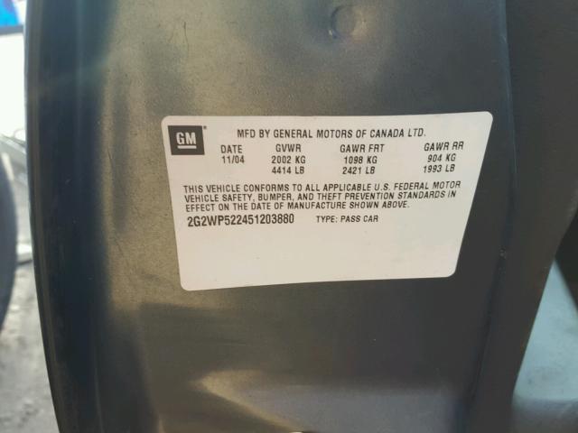 2G2WP522451203880 - 2005 PONTIAC GRAND PRIX ნაცრისფერი ფოტო 10