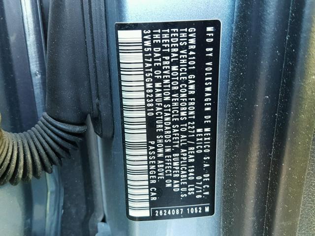 3VW517AT5GM823810 - 2016 VOLKSWAGEN BEETLE S/S 蓝色 照片 10