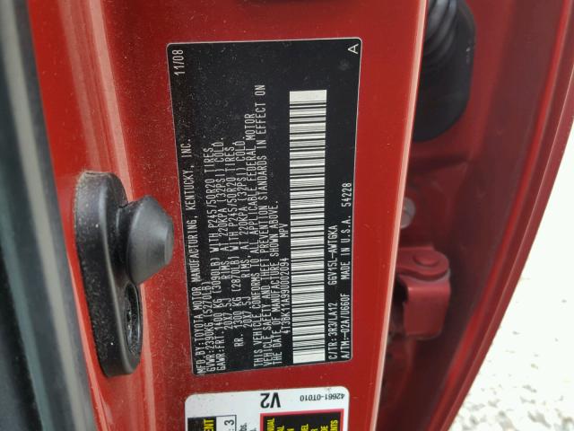 4T3BK11A99U002094 - 2009 TOYOTA VENZA BASE RED photo 10