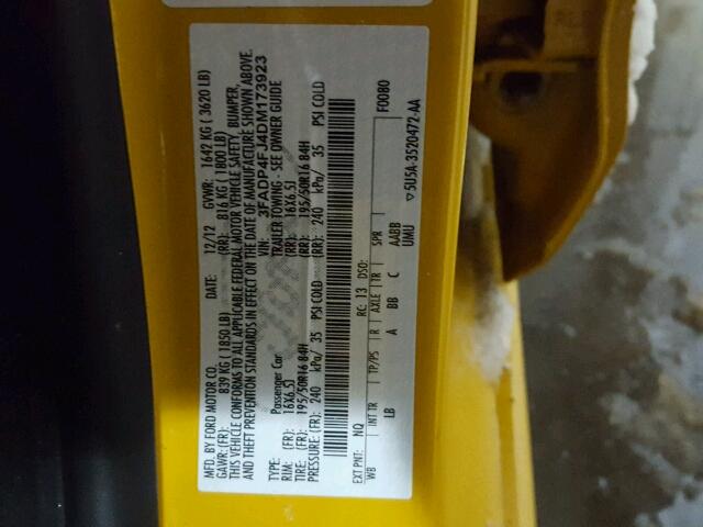 3FADP4FJ4DM173923 - 2013 FORD FIESTA TIT YELLOW photo 10