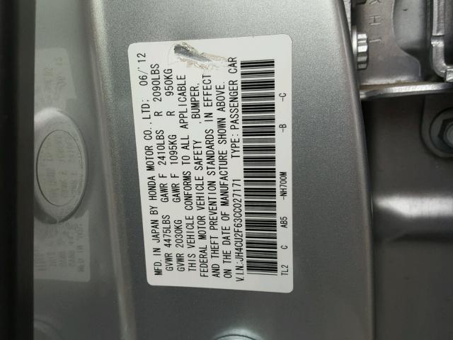 JH4CU2F63CC027171 - 2012 ACURA TSX TECH SILVER photo 10