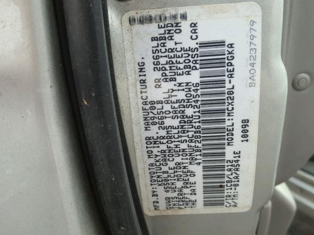 4T1BF28B61U124546 - 2001 TOYOTA AVALON XL SILVER photo 10