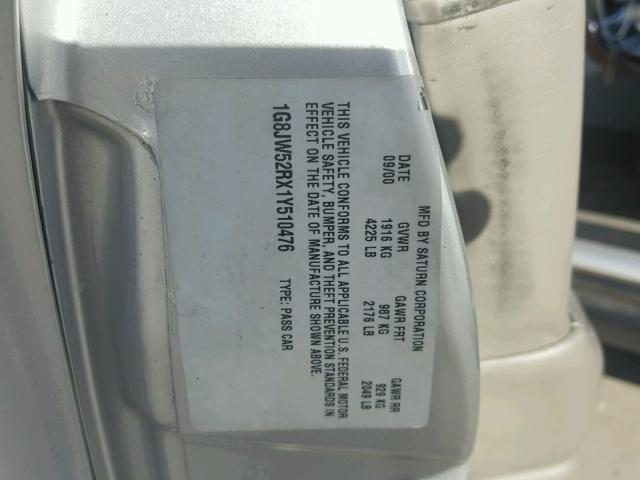 1G8JW52RX1Y510476 - 2001 SATURN L300 SILVER photo 10