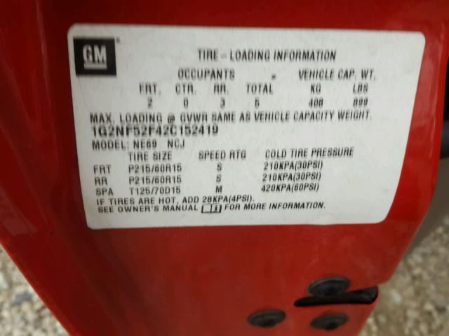 1G2NF52F42C152419 - 2002 PONTIAC GRAND AM S RED photo 10