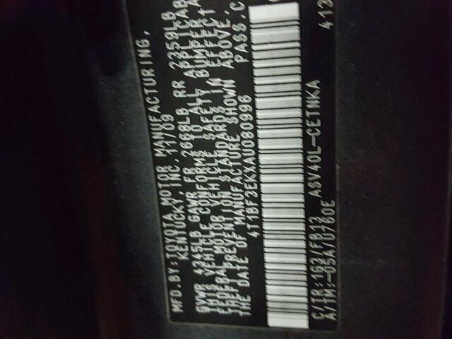 4T1BF3EKXAU080996 - 2010 TOYOTA CAMRY BASE GRAY photo 10