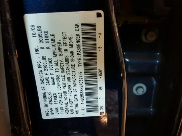 1HGCM66587A032739 - 2007 HONDA ACCORD EX BLUE photo 10