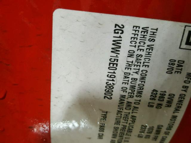 2G1WW15E019138902 - 2001 CHEVROLET MONTE CARL 红色 照片 10