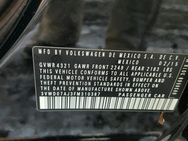 3VWD07AJ3FM310387 - 2015 VOLKSWAGEN JETTA SE 黑色 照片 10