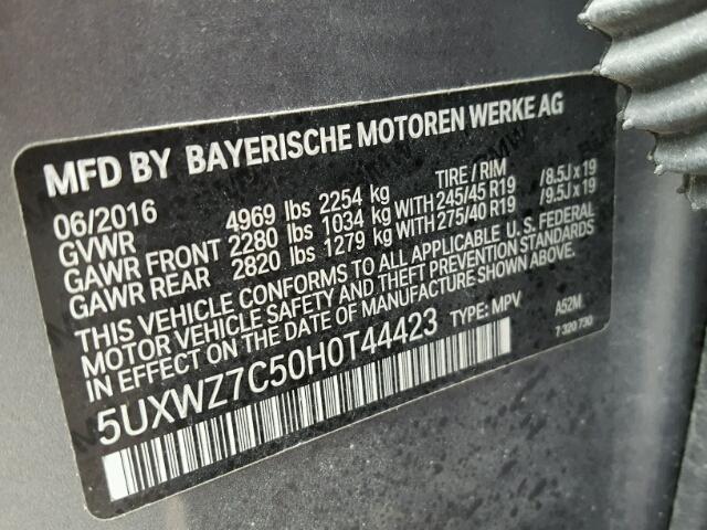 5UXWZ7C50H0T44423 - 2017 BMW X3 SDRIVE2 SILVER photo 10