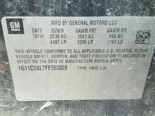 1G11C5SL7FF253928 - 2015 CHEVROLET MALIBU 1LT 黑色 照片 10